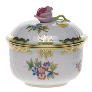 Herend Queen Victoria Covered Sugar With Rose