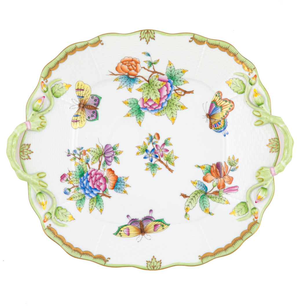 Herend Queen Victoria Sq cake plate with handles