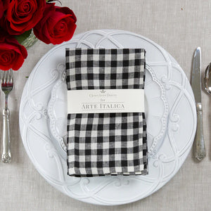 Arte Italica Crown Linen Washed Linen Napkin Set - Black Check