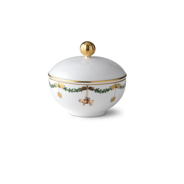 Star Fluted Christmas Sugar Bowl with Lid, 15 cl