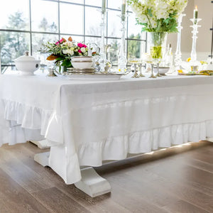 Arte Italica Crown Linen Rectangular Linen Tablecloth with Ruffle