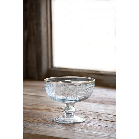 Parkhill Cut Glass Footed Bowl with Gold Rim