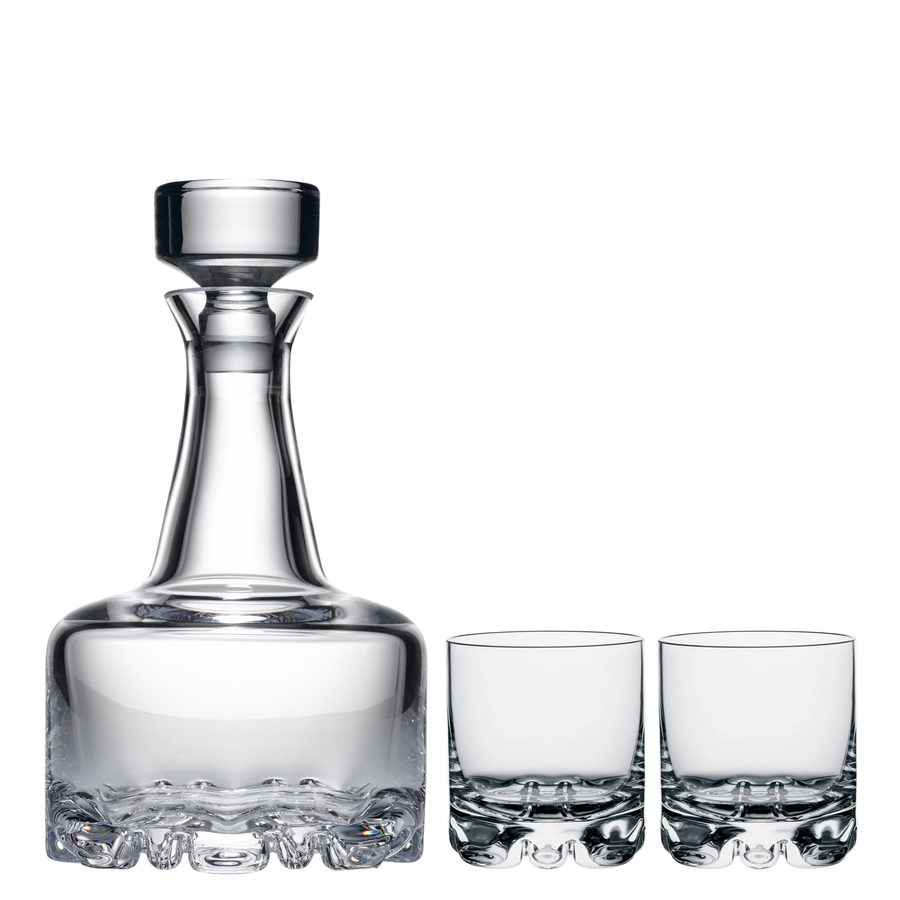 Orrefors Eric 3 Piece Set - Two Double Old Fashioned Glasses & Decanter