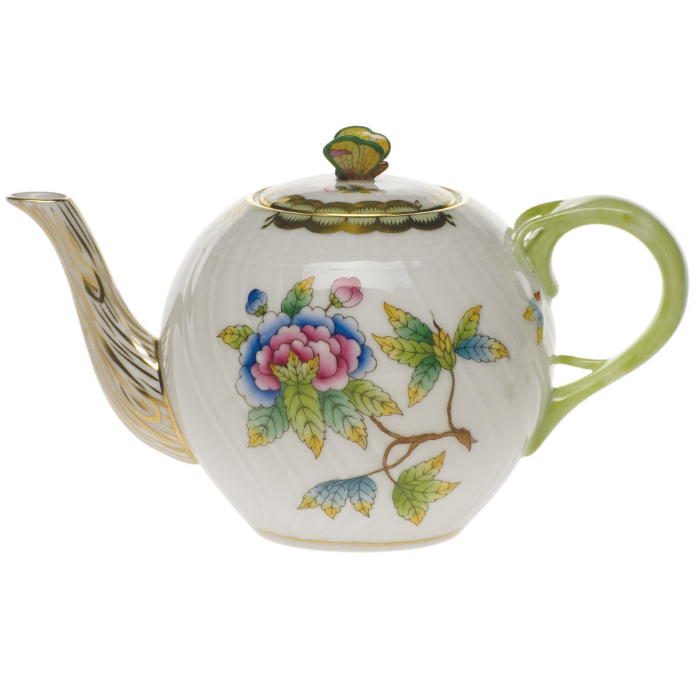 Herend Queen Victoria Green Tea Pot with Butterfly